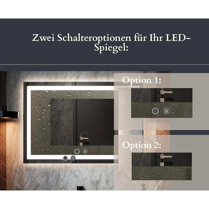 LED дзеркало для ванної кімнати з підсвічуванням, настінне, диммер, колір світла: теплий, холодний, нейтральний, сучасний дизайн, антизапар, енергозберігаюче, 50 x 120 см
