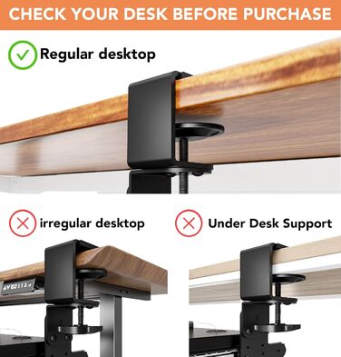 Висувна полиця під клавіатуру під стіл, чорна, з міцним C-кріпленням, 27.3x27.9 см (82.5 см з кріпленнями)