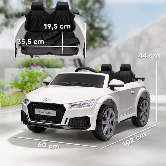Дитячий електромобіль HOMCOM 12V з пультом, LED, USB/MP3, для дітей 3-5 років, білий