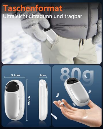 Електричні грілки для рук DDKJ - 2 шт. з LED-дисплеєм та 3 рівнями нагріву. Магнітні, багаторазові, для дітей, чоловіків, жінок. Білий великий екран.