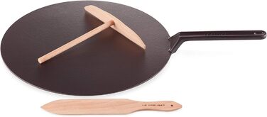 Сковорода для крепів Le Creuset з дерев'яним шпателем, чавун, діаметр 32 см, для всіх типів плит (включно з індукційними), Cerise (Вишневий)