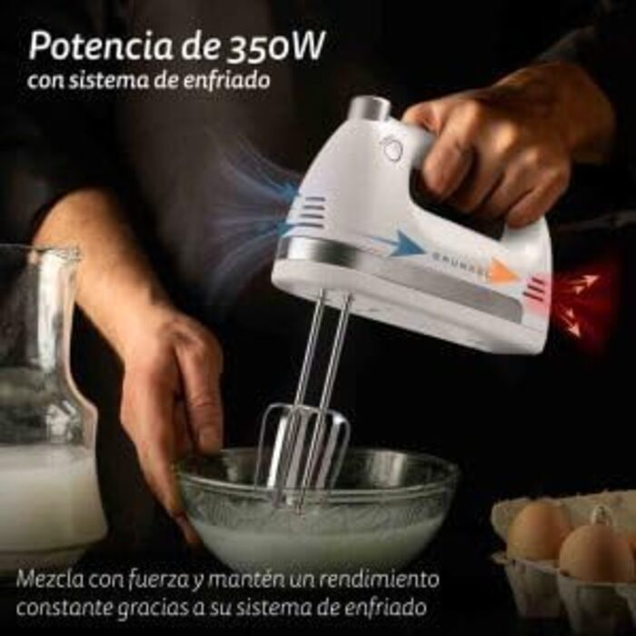 Міксер Grunkel AM-350TURB05BOWL з 5 швидкостями, білий (350 Вт) - з чашею та набором насадок для замішування та збивання