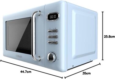Мікрохвильова піч Cecotec Proclean 5110 Retro Blue з грилем, 20 л, 700 Вт, 5 режимів, 8 програм, таймер 60 хв, функція розморожування, сигнал завершення, ретро-дизайн, блакитна, з блокуванням від дітей