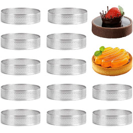Тіаму 12 упаковок подвійні рулонні кільця для торта з нержавіючої сталі, перфороване кільце для мусу для торта, кільця для кексів, кільця для пампушок, Круглі форми для випічки тортів інструменти 6 см