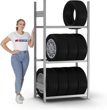 Регулятор для шин PROREGAL | Поличкова стійка | 200x100x40 см | 3 рівня | Макс. навантаження 150 кг | Оцинкована сталь | Стійка для шин у гараж