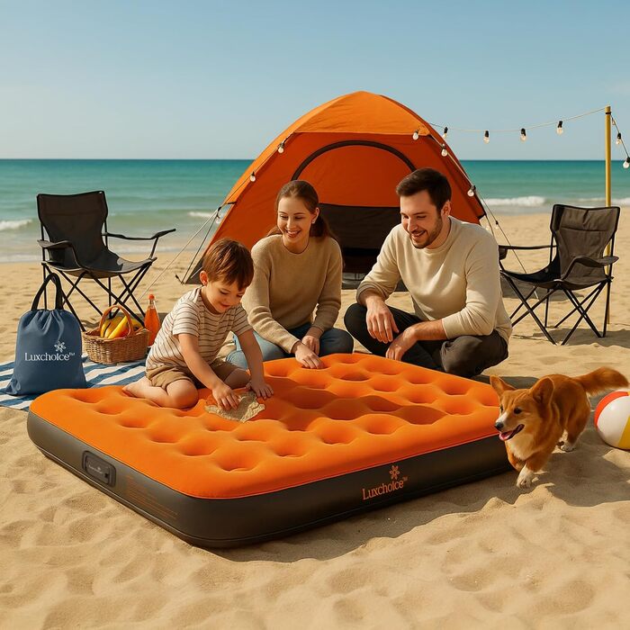 Надувна матрац Luxchoice з самонадувною системою та портативним насосом. Двоспальне ліжко для кемпінгу, подорожей та дому. Розмір 203x152x22 см, вантажопідйомність 250 кг