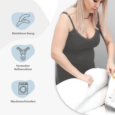 Подушка для сну Tottsy Baby Seitenschläfer - 190 см, для сну на боці, з м'яким чохлом Oeko-Tex, принт у крапку на сірому кольорі (подушка, райдуга)