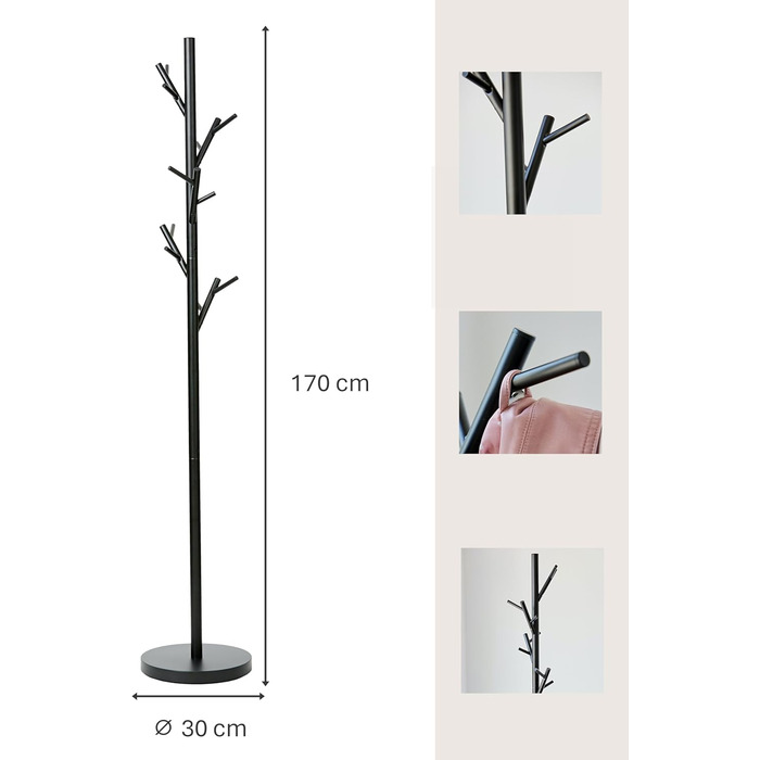 Металева вішалка для одягу Loft - Сучасна вішалка для передпокою, спальні, офісу - 170 см, матовий чорний