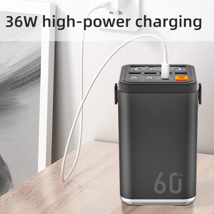 Зовнішній акумулятор великої ємності 36 Вт PD QC 3.0 Power Bank, 4 порти USB Мобільний Power Bank Зовнішній портативний акумулятор енергії 36 Вт, 60000mAh