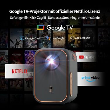WEMAX Mini проєктор: 4K, 1080p, Smart, Dolby Audio, WiFi, Bluetooth. Підтримка Netflix та Google TV для дому та на вулицю