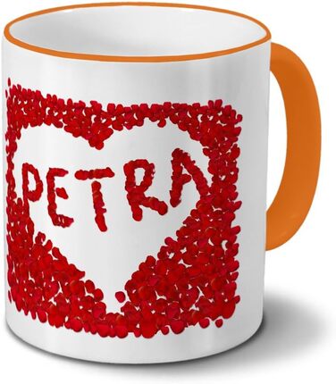 Кружка з іменем Петра - Квіткове серце - Іменна кружка, Кружка для кави, Чашка, Кухоль - Колір (помаранчевий)