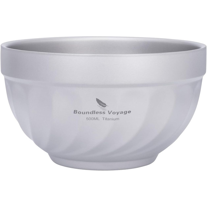 iBasingo Титанові миски з подвійними стінками 500мл та 800мл для каші, їжі, рису, супу. Легкі, портативні, металеві миски для кемпінгу та відпочинку на природі. (500ML Ti1168T)