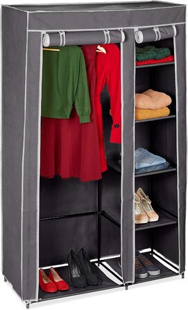 Тканинний шафа Relaxday, з вішалкою для одягу і 5 відділеннями, висота 174 x 107 x 42,5 см, міцний складаний шафа з чохлом, (сірий, Одномісний)