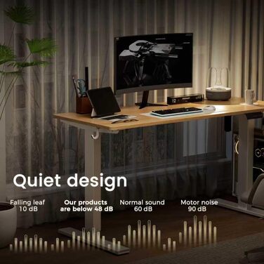 Регульований стіл 80x160 см, електричний з функціями пам'яті та захисту від зіткнень, висота 70–117 см, для офісу, дому та геймінгу (колір натурального дерева)