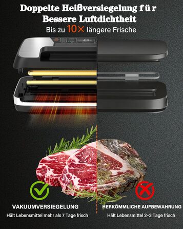 Вакууматор для продуктів 12-в-1 (95 kPa) з подвійним швом, системою Easy-Lock та вбудованим різаком, сріблястий