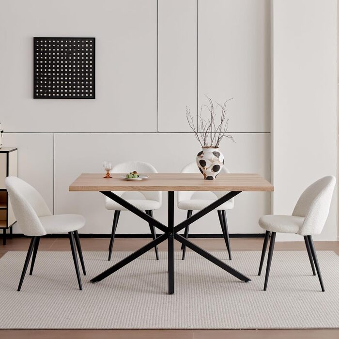 Сучасний прямокутний стіл з МДФ-плитою та чорними металевими ніжками, для вітальні або кухні, 140x78x77 см, темний дуб (світла структура дуба, 140*78*77 см)