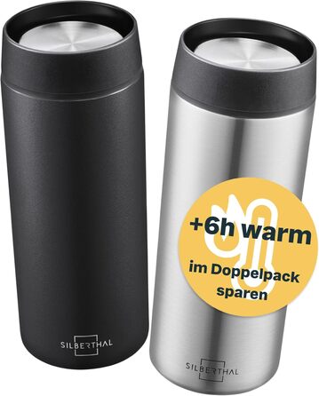 Термокружка SILBERTHAL 350 мл з нержавіючої сталі та керамікою – витримує до 6 годин тепла та 12 годин холоду (чорний + сріблястий)