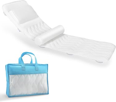 Килимок для ванни з подушкою для тіла 123x40 см, для зросту 160-180 см, швидковисихаючий, для підтримки голови, шиї та спини