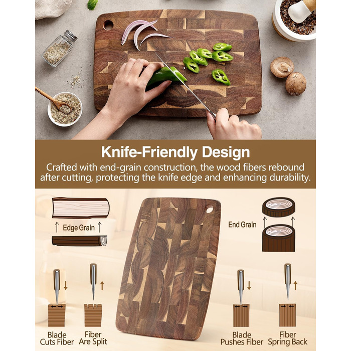 Набір дерев'яних обробних дощок XINZUO з акації (35x25x2.6 см) з антиковзаючими ніжками та соковидною канавкою