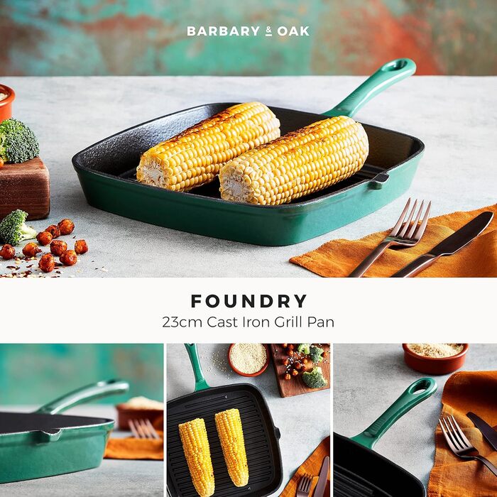 Сковорода-гриль Barbary & Oak BO800256GRN з емальованим покриттям, 23 см, зелений