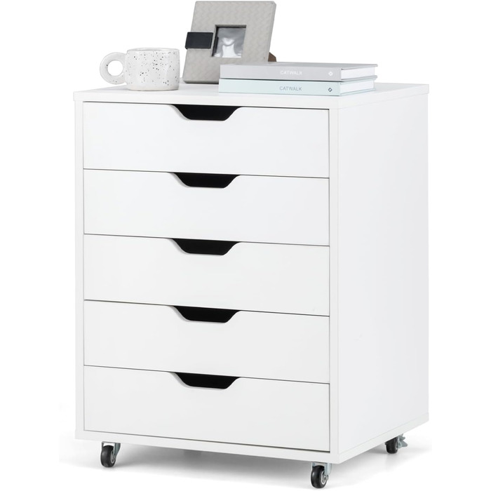 Контейнер GOPLUS з шухлядами, мобільний офісний шафка на колесах, білий, 48 x 39,5 x 65,5 см