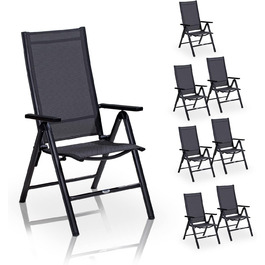 Садовий стілець KHG Складаний стілець Alu з високою спинкою, регульована спинка в 8 напрямках з підлокітником, антрацитово-сірий атмосферостійкий до іржі, 120 кг з можливістю завантаження, балконний стілець, попередньо зібраний, пластикова тканина (8 шт. )