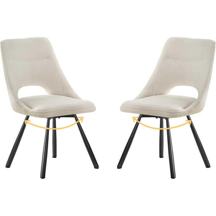 Обідні крісла поворотні, комплект 2 шт., матеріал - кашмір-бавовна, чорні металеві ніжки, для кухні, вітальні, їдальні (Бежевий)