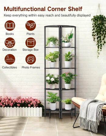 LED торшер з полицею, 3 режими світла, димування (сенсор/пульт), кутова полиця 5 рівнів, вузька книжкова шафа для вітальні, спальні, офісу, чорний