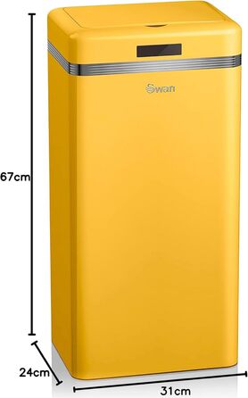 Відро для сміття Swan Retro з датчиком руху, 45 л, метал, жовте. Інтелектуальний контейнер для переробки сміття, великий об'єм, вінтажний дизайн