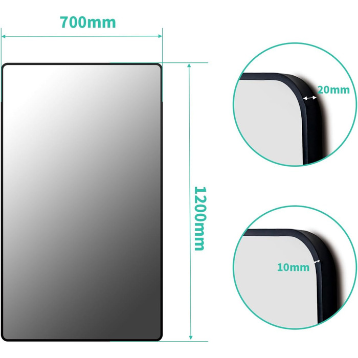 Дзеркало Boromal Spiegel Schwarz 100x60 см: прямокутне дзеркало з металевим каркасом для ванної кімнати, спальні, туалетного приміщення. Чорний колір.