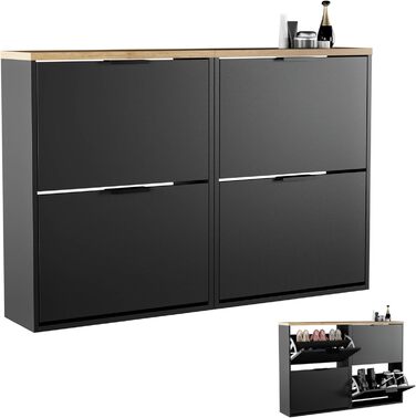 Взуттєва шафа Planetmöbel, вузька, з 6 полицями, 60 x 23 x 118 см, біло-сіра (2 дверцята, чорний)