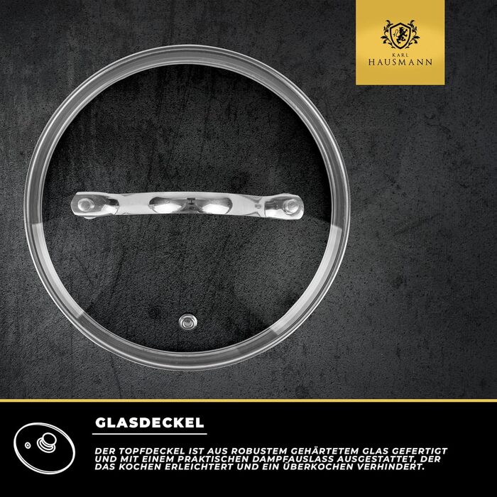 Нержавіюча каструля Karl Hausmann 3.6L, Ø 20 см - каструля з нержавіючої сталі з кришкою для всіх типів плит (індукція)