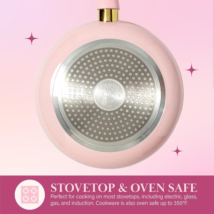 Набір посуду Paris Hilton Epic 12 предметів з антипригарним покриттям, склокришки, рожевий