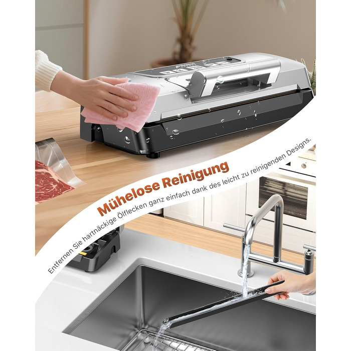 Вакууматор для продуктів Gavasto з подвійним насосом 90кПа, 9л/хв, LED-дисплеєм та режимами «Волого/Сухо», сріблястий