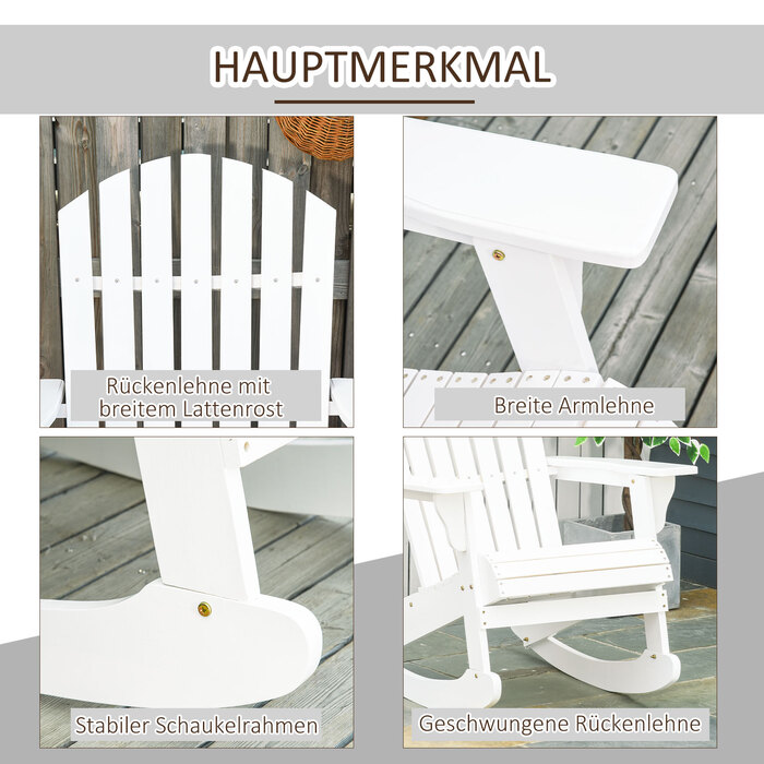 Садове крісло Outsunny Adirondack Крісло-гойдалка Крісло-гойдалка 77 x 94 x 97 см, білий, стійкий до погодних умов, ідеально підходить для саду та балконних меблів