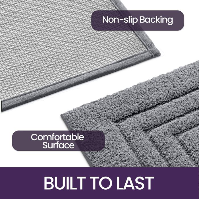 Килимок для ванної кімнати DEXI 60 x 110 см, м'який, нековзний, миючий, сірий
