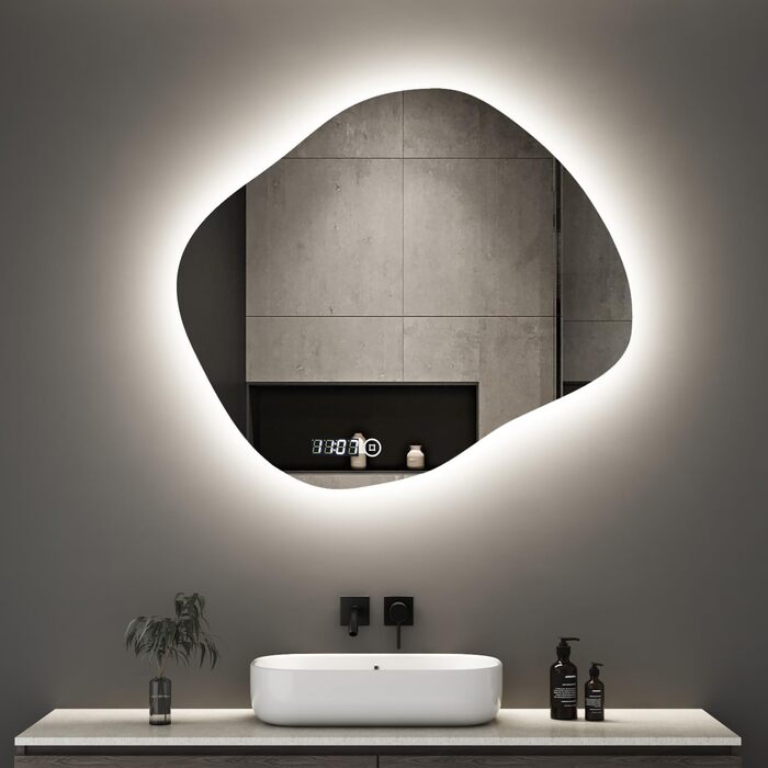 Дзеркало для ванної кімнати з підсвічуванням та годинником Boromal 50x70 см, 3 кольори світла, диммування, LED, сенсорне управління