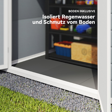 Металевий садовий сарай, з замком, двостулковими дверима, вікном, алюмінієвими рамами, розміром 1,80 x 1,30 x 2,10 м, сірого кольору