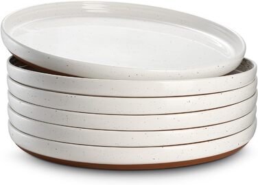 Набір десертних тарілок з порцелянового кераміки DOWAN, набір керамічних тарілок на 6 персон, порцелянова обідня тарілка, обідня тарілка, порцелянова тарілка, плоска тарілка для сніданку Para Salad, макарони, (26 см, ванільно-біла)