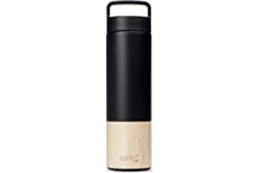Бамбукова пляшка для пиття з нержавіючої сталі з вакуумною ізоляцією і наповнювачем, з подвійними стінками, широким отвором, не містить бісфенолу А (чорний