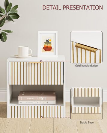 Нічний столик з ящиком, дерев'яний, білий. Сучасний приліжний столик для спальні, вітальні, офісу. 39x39x28 см