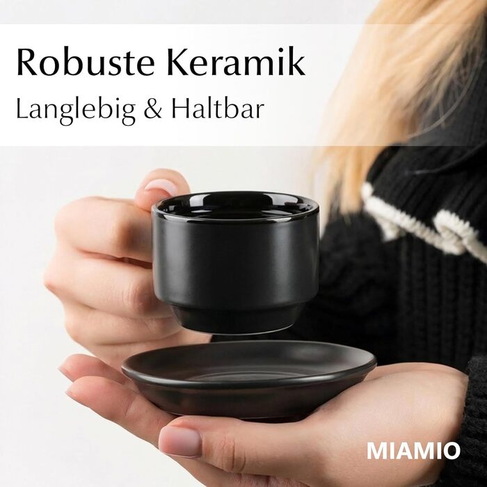 Набір кавових чашок Miamio Le Papillon (Чорний) 6 шт. по 75 мл з підставкою та стійкою