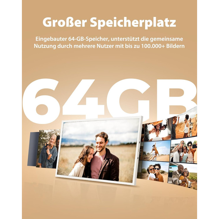 Цифровий фоторамка 10.1 дюйма Wi-Fi з 64 ГБ пам'яті, IPS сенсорний дисплей 1280*800, ділитися фото/відео через додаток Frameo