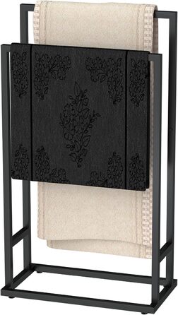 Підставка для рушників на підлозі, металева, чорна, з 2 перекладинами, для ванної кімнати, стабільна, економна