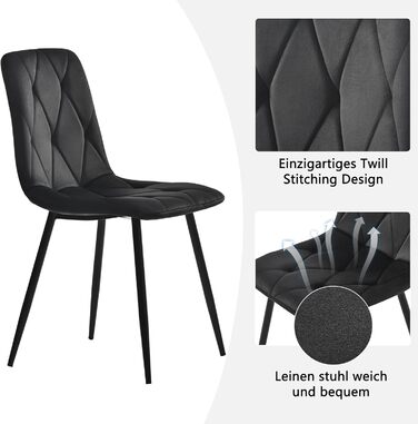 KUAKE Комплект обідньої групи: стіл 117x68 см та 4 стільці, сучасний кухонний набір, стільці з темно-сірого льону, чорні ніжки