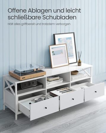 Тумба під телевізор VASAGLE, 120 см, з 2 шухлядами та відкритими полицями, для телевізора до 55 дюймів, сталевий каркас, вінтажний колір, LTV300B01