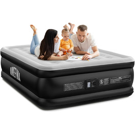 Надувне ліжко Airefina на 2 особи з самонадувною системою та вбудованим насосом, для кемпінгу та дому, міцне гостьове ліжко - 203 x 152 x 46 см