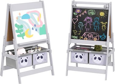 Дитяча мольберт AIYAPLAY 3 в 1 з рулоном паперу, дошка для малювання, whiteboard, кошики для зберігання, сірий
