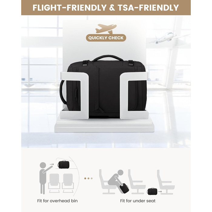 Рюкзак жіночий LOVEVOOK 40L для подорожей та авіаперельотів, Carry On, Beige Khaki