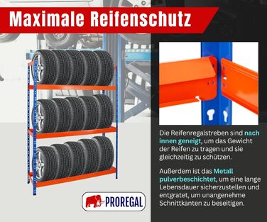Стелаж для шин PROREGAL Tiger XL: 200x150x45 см, 300 кг навантаження, до 18 шин (205/55 R16), блакитно-помаранчевий | Стелаж для автосервісу, складу, підвалу